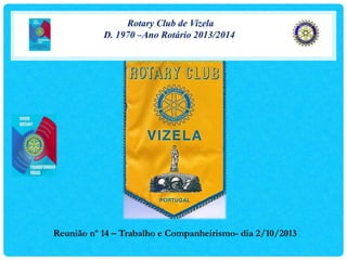 Rotary Club de Vizela
D. 1970 –Ano Rotário 2013/2014

Reunião nº 14 – Trabalho e Companheirismo- dia 2/10/2013

 