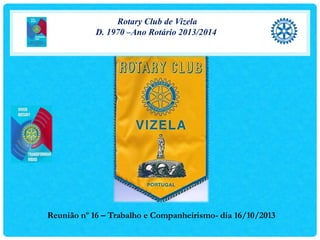 Rotary Club de Vizela
D. 1970 –Ano Rotário 2013/2014

Reunião nº 16 – Trabalho e Companheirismo- dia 16/10/2013

 