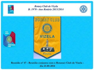 Rotary Club de Vizela
D. 1970 –Ano Rotário 2013/2014
Reunião nº 47 - Reunião conjunta com o Rotaract Club de Vizela -
dia 21-05-2014
 