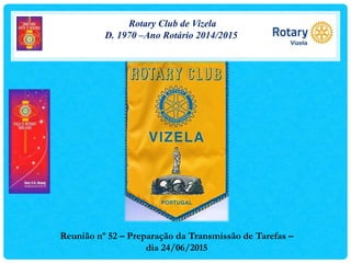Rotary Club de Vizela
D. 1970 –Ano Rotário 2014/2015
Reunião nº 52 – Preparação da Transmissão de Tarefas –
dia 24/06/2015
 
