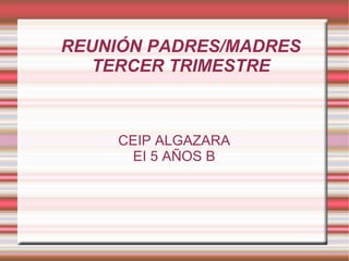 REUNIÓN PADRES/MADRES
   TERCER TRIMESTRE



     CEIP ALGAZARA
      EI 5 AÑOS B
 