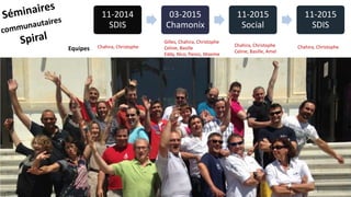 11-2014 
SDIS 
03-2015 
Chamonix 
11-2015 
Social 
11-2015 
SDIS 
Gilles, Chahira, Christophe 
Celine, Basille 
Eddy, Nico, Panos, Maxime 
Equipes Chahira, Christophe Chahira, Christophe 
Celine, Basille, Amel 
Chahira, Christophe 
 