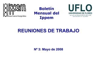 REUNIONES DE TRABAJO
Nº 3: Mayo de 2008
Boletín
Mensual del
Ippem
 