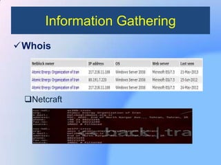 Information Gathering
Whois
Netcraft
 