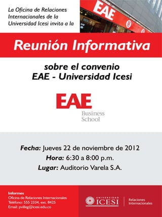 Reunion informativa convenio EAE- Universidad ICESI