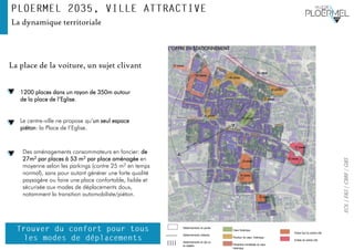 EOL|E&S|CBRE|GBS
La dynamique territoriale
La place de la voiture, un sujet clivant
Stationnements en poche
Stationnements linéaires
Stationnements en épi ou
en bataille
Cœur historique
Pourtour du cœur historique
Périphérie immédiate du cœur
historique
52 places
47 places
90 places
125 places
54 places
145 places
44 places
27 places
41 places
62 places
62 places
95 places
43 places
L’OFFRE EN STATIONNEMENT
Partie Sud du centre-ville
Entrée de centre-ville
1200 places dans un rayon de 350m autour
de la place de l’Eglise.
Le centre-ville ne propose qu’un seul espace
piéton: la Place de l’Eglise.
Des aménagements consommateurs en foncier: de
27m2 par places à 53 m2 par place aménagée en
moyenne selon les parkings (contre 25 m2 en temps
normal), sans pour autant générer une forte qualité
paysagère ou faire une place confortable, lisible et
sécurisée aux modes de déplacements doux,
notamment la transition automobiliste/piéton.
 