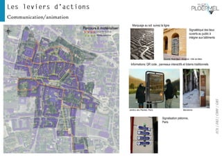 EOL|E&S|CBRE|GBS
Communication/animation
Marquage au sol: suivez la ligne
Informations: QR code , panneaux interactifs et totems traditionnels
Source: Rudi Baur, designer, Ville de Metz
Signalétique des lieux
ouverts au public à
intégrer aux bâtiments
Grande boucle
Petites boucles
Parcours à matérialiser
Jardins des Plantes, Paris Barcelona
Signalisation piétonne,
Paris
 
