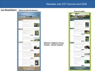 Les Newsletters Résultats web CDT Somme Avril 2009 Tous en selle ! Editorial : Delphine Torchy Visuels : Justine Labesse Safari en baie de Somme ! 