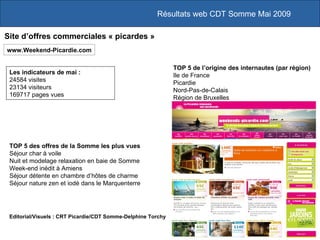 Résultats web CDT Somme Mai 2009 TOP 5 des offres de la Somme les plus vues Séjour char à voile Nuit et modelage relaxatio...