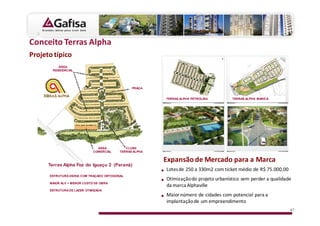 d
W
         ÁREA
      RESIDENCIAL




                                              PRAÇA


                                                       TERRAS ALPHA PETROLINA   TERRAS ALPHA MARICÁ




                             ÁREA          CLUBE
                           COMERCIAL    TERRAS ALPHA

                                                                          D                D
    Terras Alpha Foz do Iguaçu 2 (Paraná)
                                                                                             Z
    ESTRUTURA VIÁRIA COM TRAÇADO ORTOGONAL
                                                       K
    MAIOR ALV + MENOR CUSTO DE OBRA

    ESTRUTURA DE LAZER OTIMIZADA
                                                       D

                                                                                                      47
 