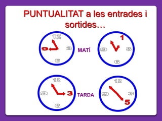 PUNTUALITAT a les entrades i
sortides…
MATÍ
TARDA
 