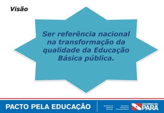 Visão



        Ser referência nacional
         na transformação da
        qualidade da Educação
            Básica pública.
 