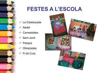 FESTES A L’ESCOLA La Castanyada  Nadal Carnestoltes Sant Jordi Pasqua Olimpíades Fi de Curs 