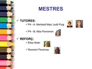 MESTRES TUTORES: P4 - A: Meritxell Mas/ Judit Puig P4 - B: Alba Parramon REFORÇ:  Elisa Soler Rosmarí Perarnau 