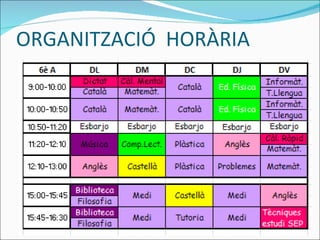 ORGANITZACIÓ  HORÀRIA 