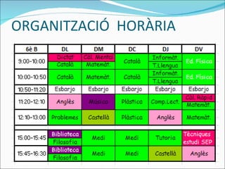 ORGANITZACIÓ  HORÀRIA 