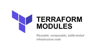 TERRAFORM
MODULES
Reusable, composable, battle-tested
infrastructure code
 