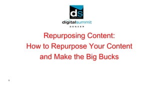 P O W E R
1
Repurposing Content:
How to Repurpose Your Content
and Make the Big Bucks
 