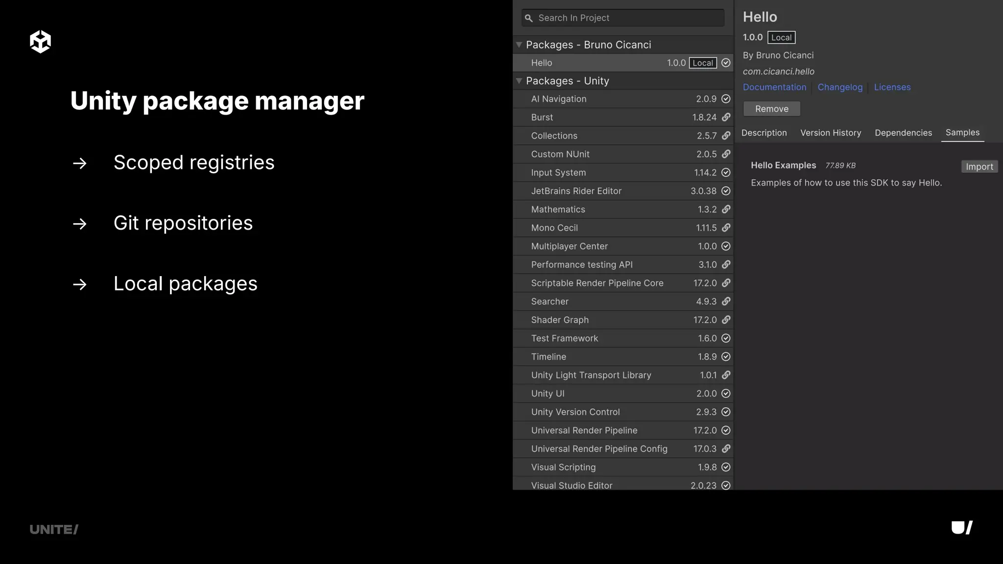 Unity package manager
→ Scoped registries
→ Git repositories
→ Local packages
 