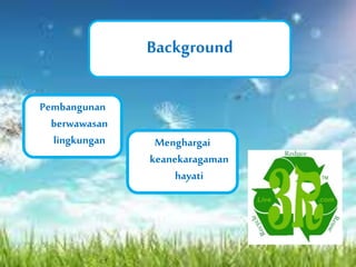 Background 
Pembangunan 
berwawasan 
lingkungan Menghargai 
keanekaragaman 
hayati 
 