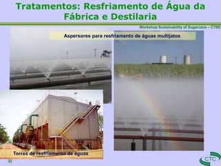 Workshop Sustainability of Sugarcane – CTBE
Tratamentos: Resfriamento de Água da
Fábrica e Destilaria
Torres de resfriamento de águas
Aspersores para resfriamento de águas multijatos
32
 