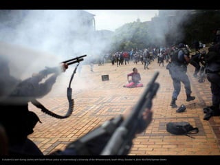 A student is seen during clashes with South African police at Johannesburg's University of the Witwatersrand, South Africa, October 4, 2016. REUTERS/Siphiwe Sibeko
 