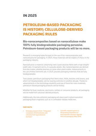 19
IN 2025
PETROLEUM-BASED PACKAGING
IS HISTORY; CELLULOSE-DERIVED
PACKAGING RULES
Bio-nanocomposites based on nanocellulo...