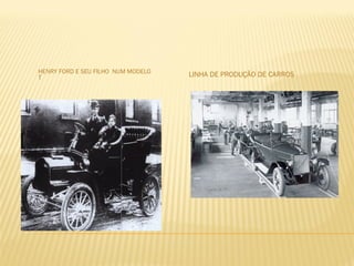 HENRY FORD E SEU FILHO NUM MODELO
T LINHA DE PRODUÇÃO DE CARROS
 