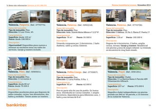 Si desea más información llámenos al 901 888 050                                                                Revista Inmobiliaria Levante. Diciembre 2012




  Valencia. Paiporta. (Ref.: 077/0774).            Valencia. Paterna. (Ref.: 009/2218).                  Valencia. Paterna. (Ref.: 077/2736).
  Datos del inmueble.                              Datos del inmueble.                                   Datos del inmueble.
  Tipo de inmueble: Piso.                          Tipo de inmueble: Piso.                               Tipo de inmueble: Piso.
  Dirección: Cl Luis Vives, 40.                    Dirección: Avda. Vicente Morte Alfonso nº 13 2º 6ª.   Dirección: Cl Melissa, 19, Esc 2, Planta 2ª, Puerta 17.
  Características.                                 Características.                                      Características.
  Superficie: desde 103 m2	                        Superficie: 76 m2	     Precio: 55.000 €               Superficie: 118 m2	      Precio: 190.000 €
  Precio: desde 108.000 €
                                                   Descripción.                                          Descripción.
  Descripción.                                     Vivienda compuesta por: 2 dormitorios, 1 baño         Dispone de 4 dormitorios, 2 baños, amplia
  ¡Oportunidad! Disponibles pisos nuevos a         (bañera), salón y cocina. Exterior.                   cocina, terraza. Garaje y trastero. Residencial
  estrenar en excelente zona con todos los                                                               con piscina y zona de juegos infantil. La vivienda
  servicios. Garaje y trastero incluido.                                                                 se encuentra en muy buen estado.




 Valencia. Piles. (Ref.: 009/0501).                Valencia. Pobla Llarga. (Ref.: 077/0007).              Valencia. Puçol. (Ref.: 009/1351).
 Datos del inmueble.                               Datos del inmueble.                                    Datos del inmueble.
 Tipo de inmueble: Piso.                           Tipo de inmueble: Piso.                                Tipo de inmueble: Chalet.
 Dirección: Cl Cervantes 2.                        Dirección: Cl Carta Puebla, 9 Pta. 1.                  Dirección: Cl La Marina Baixa 4 Parcela 489
                                                                                                          Urbanización Alfinach.
 Características.                                  Características.
 Superficie: desde 80 m2	                          Superficie: 90 m2	     Precio: 42.000 €                Características.
 Precio: desde 79.500 €                                                                                   Superficie: 207 m2	      Precio: 375.000 €
                                                   Descripción.
 Descripción.                                                                                             Descripción.
                                                   Piso en parte alta de casa de pueblo. En buena
 Disponibles excelentes pisos que disponen de      zona. Distribuida en Cocina-comedor, 1 amplio          Magnífico chalet independiente con piscina
 salón-comedor, cocina, tres dormitorios, dos      dormitorio, dependencia para diferentes usos, 1        privada con 940 m2 de parcela, a 15 minutos
 baños y recibidor. Tienen anexo un trastero.      baño y una terraza de 8 m2.                            de la ciudad de Valencia.



                                                                         Volver al índice
                                                                                                                                                              38
 