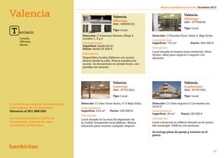 Revista Inmobiliaria Levante. Diciembre 2012


Valencia                                                         Valencia.
                                                                                                                   Valencia.
                                                                                                                   Alboraya.
                                                                 Alboraya.                                         (Ref.: 077/0529).
                                                                 (Ref.: 009/0010).


 T
                                                                                                                   Tipo: Local.
                                                                 Tipo: Local.
      erciario
                                         Dirección: Cl Francisco Ramos i Rioja 2.         Dirección: Cl Escultor Enric Valor 4, Bajo Dcha.
      Locales                            Locales 1, 2 y 3.
                                                                                          Características.
      Oficinas
                                         Características.                                 Superficie: 711 m2		          Precio: 245.000 €
      Naves                              Superficie: desde 69 m2
                                         Precio: desde 55.000 €                           Descripción.
                                                                                          Local situado en buena zona comercial. Altos
                                         Descripción.                                     techos. Ideal para negocio o negocio con
                                         Disponibles locales diáfanos con acceso          almacén.
                                         directo desde la calle. Puerta metálica de
                                         acceso. Se encuentran en estado bruto, con
                                         paredes sin revestir.
valencia terciario


                                                                 Valencia.                                         Valencia.
                                                                 Catarroja.                                        Guadassuar.
                                                                 (Ref.: 077/1162).                                 (Ref.: 077/2702).

                                                                 Tipo: Local.                                      Tipo: Local.


Si usted desea ampliar la información   Dirección: Cl Joan Giner Asins, nº 5 Bajo Dcha.   Dirección: Cl Colón esquina Cl Cervantes s/n,
                                                                                          Local 2.
sobre alguno de los inmuebles           Características.
llámenos al 901 888 050.                Superficie: 412 m2	    Precio: 150.000 €          Características.
                                                                                          Superficie: 34 m2	    Precio: 38.000 €
                                        Descripción.
Le ofrecemos hasta el 100% de           Local situado en la zona de expansión de          Descripción.
financiación, además de unas            la ciudad. Estupendo local diáfano. Buena         Local comercial en edificio situado en el centro
excelentes condiciones.                 ubicación para montar cualquier negocio.          del municipio. Edificio con ascensor.

                                                                                          Se incluye plaza de garaje y trastero en el
                                                                                          precio.




                                                              Volver al índice
                                                                                                                                             42
 