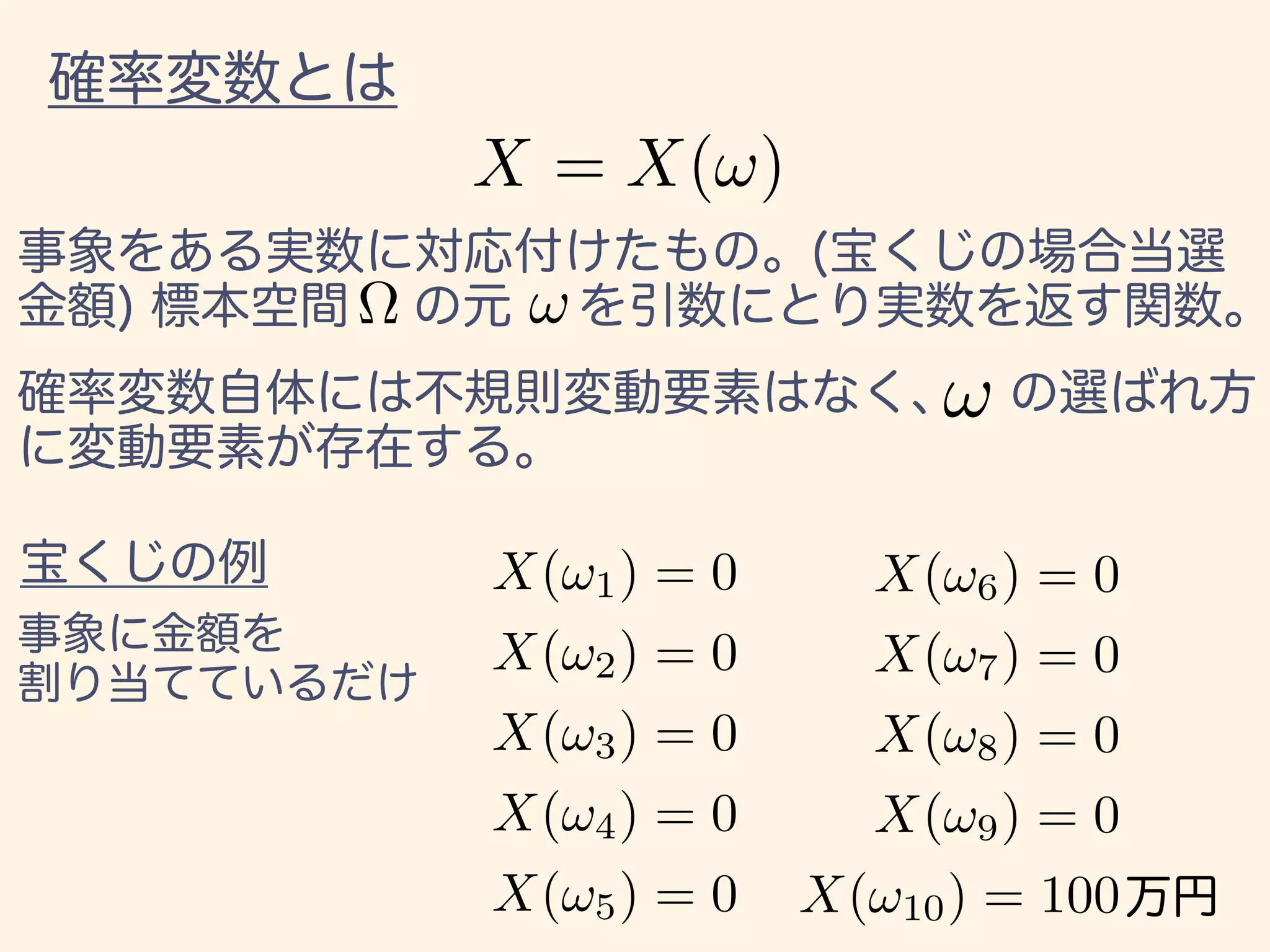 X = X(!)
⌦ !
!
X(!1) = 0
X(!2) = 0
X(!3) = 0
X(!4) = 0
X(!5) = 0
X(!6) = 0
X(!7) = 0
X(!8) = 0
X(!9) = 0
X(!10) = 100
 