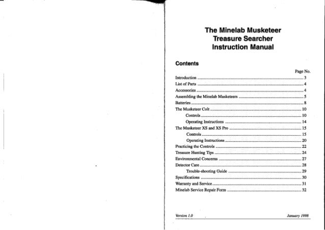 grammar x's XS Colt Musketeer XS Minelab Pro & Manual Instruction