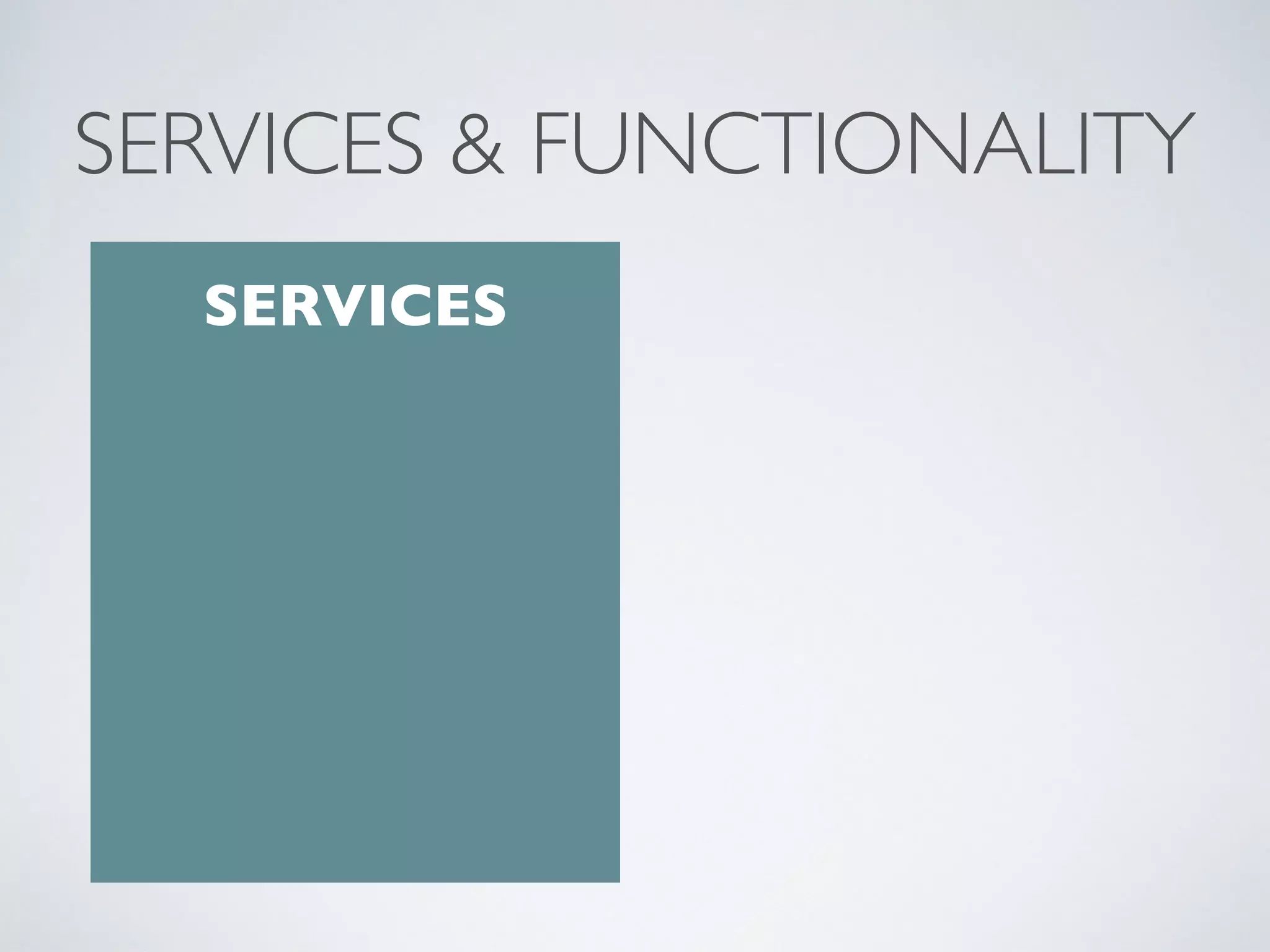 SERVICES & FUNCTIONALITY
SERVICES
 