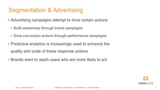 12CONFIDENTIAL INFORMATION - DO NOT REPRODUCE - DO NOT DISTRIBUTE
Segmentation & Advertising
• Advertising campaigns attempt to drive certain actions
• Build awareness through brand campaigns
• Drive conversion actions through performance campaigns
• Predictive analytics is increasingly used to enhance the
quality and scale of these response actions
• Brands want to reach users who are more likely to act
2020 - ALL RIGHTS RESERVED
 
