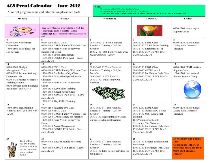 ACS Event Calendar June 2012