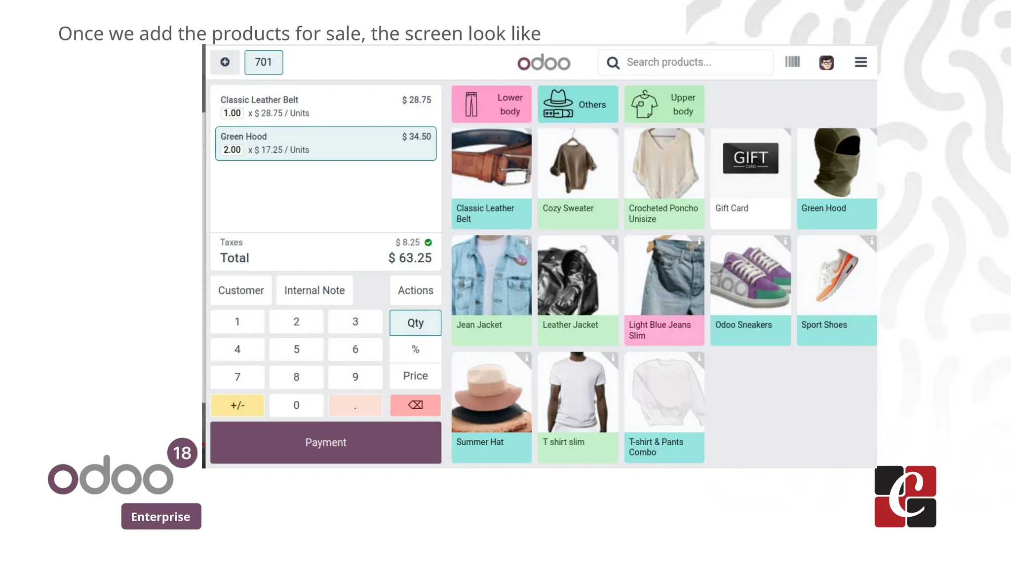 Enterprise
Once we add the products for sale, the screen look like
 