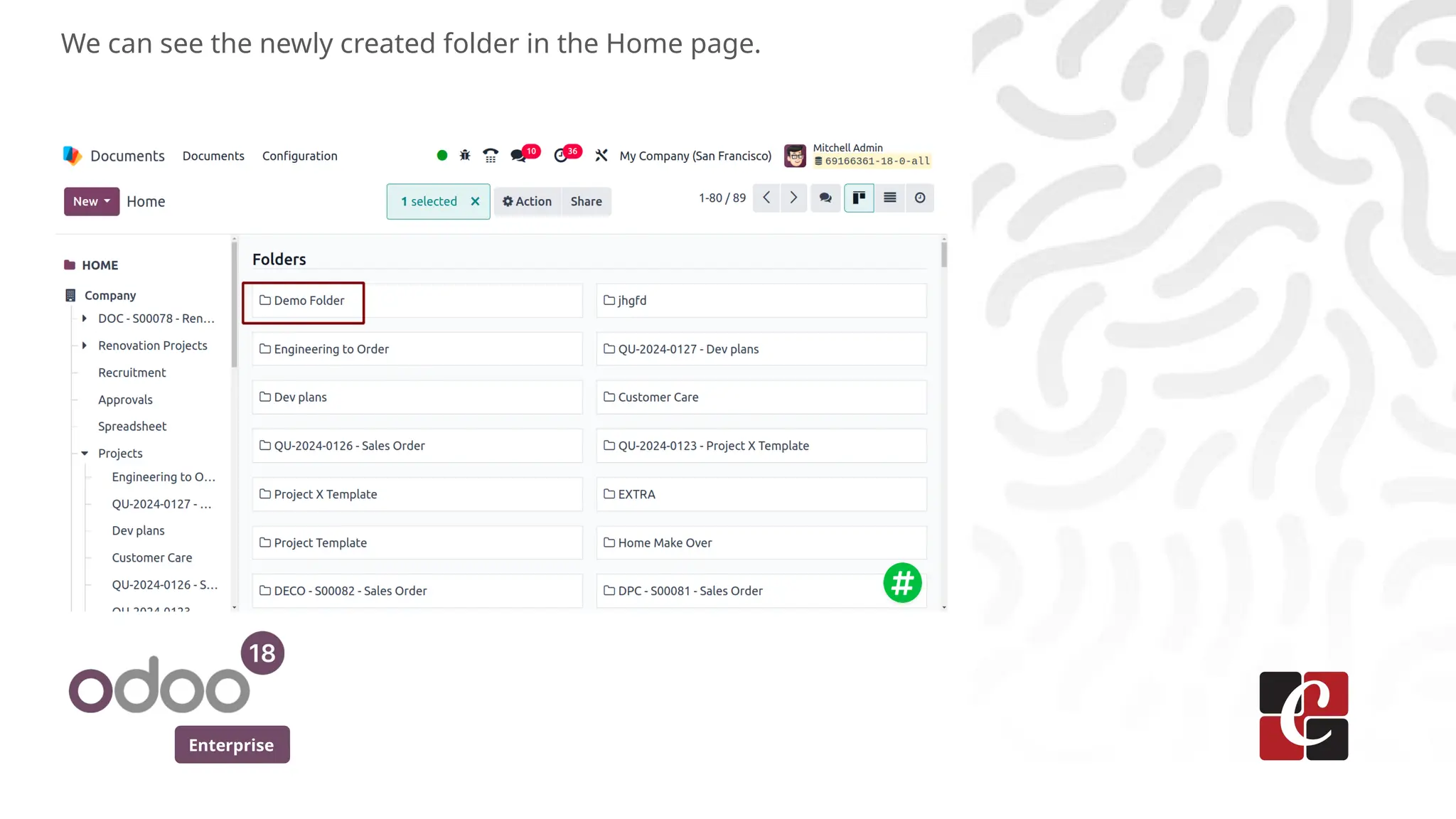 Enterprise
We can see the newly created folder in the Home page.
 