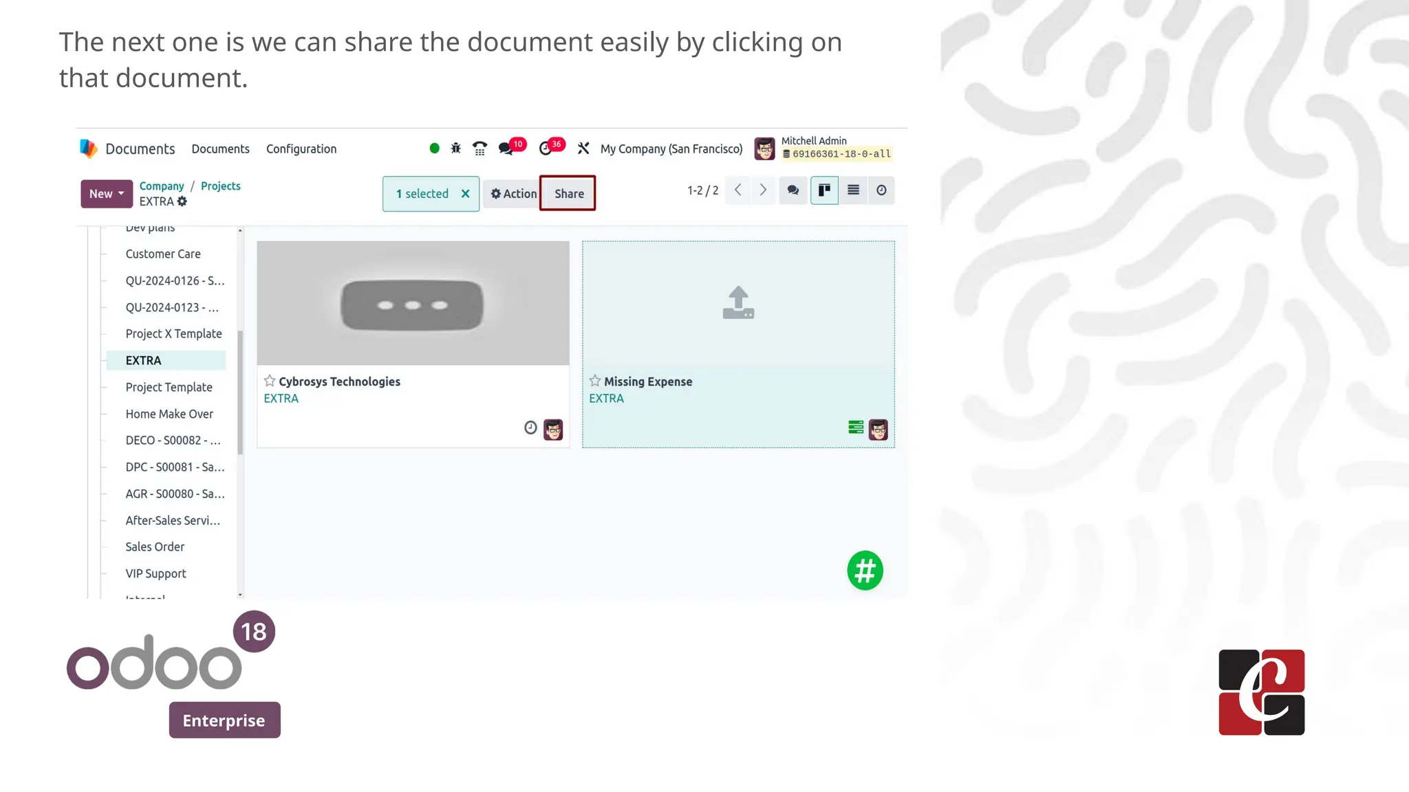 Enterprise
The next one is we can share the document easily by clicking on
that document.
 