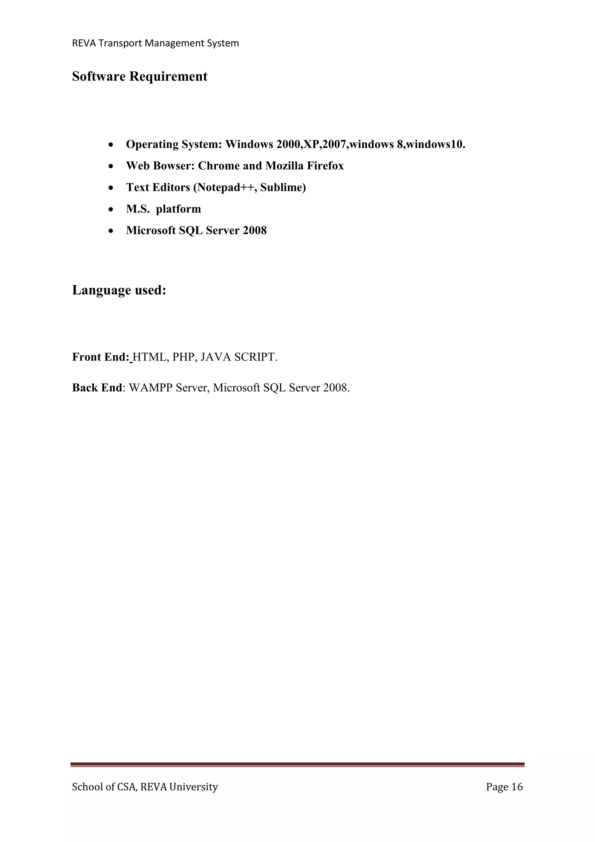 University/College Transport management system Documentation | PDF