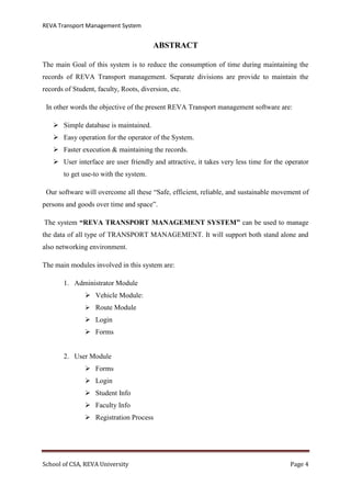 University/College Transport management system Documentation | PDF