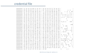SANS DFIR Summit Prague 2015 - @dfirfpi on 19
credential file
00000000: 01 00 00 00 BE 01 00 00 - 00 00 00 00 01 00 00 00 | |
00000010: D0 8C 9D DF 01 15 D1 11 - 8C 7A 00 C0 4F C2 97 EB | z O |
00000020: 01 00 00 00 B9 3B 02 F9 - 77 1D CF 4A 9E 88 4E 35 | ; w J N5|
00000030: 38 31 A7 D4 00 00 00 20 - 3A 00 00 00 45 00 6E 00 |81 : E n |
00000040: 74 00 65 00 72 00 70 00 - 72 00 69 00 73 00 65 00 |t e r p r i s e |
00000050: 20 00 43 00 72 00 65 00 - 64 00 65 00 6E 00 74 00 | C r e d e n t |
00000060: 69 00 61 00 6C 00 20 00 - 44 00 61 00 74 00 61 00 |i a l D a t a |
00000070: 0D 00 0A 00 00 00 10 66 - 00 00 00 01 00 00 20 00 | f |
00000080: 00 00 A6 0C D5 B3 E4 F6 - 6F 0F EA C8 CC F2 A8 5B | o [|
00000090: 4F C0 79 3F 7D 80 73 16 - 90 C1 F8 13 78 24 50 CE |O y?} s x$P |
000000a0: 17 87 00 00 00 00 0E 80 - 00 00 00 02 00 00 20 00 | |
000000b0: 00 00 31 F4 01 B8 C3 D8 - 87 B3 A1 CA 1E 6F 34 23 | 1 o4#|
000000c0: AB 8A DB 55 C4 EB 58 4E - 5D 9D 9A 07 8F B9 D2 0E | U XN] |
000000d0: 6F 28 B0 00 00 00 AB B9 - 6A 18 B2 BF 07 CC 59 E9 |o( j Y |
000000e0: 80 2B 14 17 7D 4B 79 53 - 5A C6 B5 B0 17 CC 5A BB | + }KySZ Z |
000000f0: 1A A7 8B 5C B9 D1 6A 78 - 1C 25 B5 F1 6B 87 23 17 |  jx % k # |
00000100: 2E 7F 29 41 4A 9F 41 B2 - 92 98 8E DE A0 F6 55 AF |. )AJ A U |
00000110: 82 FD B3 F3 03 A6 83 EE - 81 38 71 DF 20 13 D7 96 | 8q |
00000120: 4F 06 A6 43 0D 62 5F 7B - 0C C4 51 1F A1 F1 F5 4A |O C b_{ Q J|
00000130: E8 24 02 9F 2A 76 FF 62 - 44 FD FD F1 3A CB 83 0D | $ *v bD : |
00000140: 18 05 B2 14 9F 1B 04 45 - BA DB E5 14 15 63 07 06 | E c |
00000150: 52 F0 3E 27 36 39 62 7B - 50 CB 71 E0 A9 E5 94 71 |R >'69b{P q q|
00000160: 3D 56 3E 6B 18 57 77 9E - 78 E2 F5 35 DD 6D 54 16 |=V>k Ww x 5 mT |
00000170: 08 BE 0D 1F 43 7A 0D 00 - 8C 47 D5 E8 83 D7 72 9F | Cz G r |
00000180: 7D 2A 49 13 DC BE 40 00 - 00 00 0C ED D8 73 8A F6 |}*I @ s |
00000190: 50 D8 23 88 AF 60 3E 41 - C3 2A 67 CB B9 A8 5B A1 |P # `>A *g [ |
000001a0: EB 03 37 55 03 C5 F9 9D - DE D1 37 79 7B DF 1D 74 | 7U 7y{ t|
000001b0: 16 CB 55 09 16 7A CB 7D - 0B 8D FF BD 97 B3 DC FB | U z } |
000001c0: 5D 87 06 E7 CF 7F C0 2E - 29 8F |] .) |
 