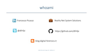 whoami
SANS DFIR Summit Prague 2015 - @dfirfpi on 2
Francesco Picasso Reality Net System Solutions
@dfirfpi
blog.digital-forensics.it
https://github.com/dfirfpi
 