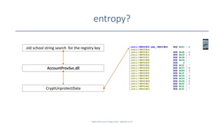 entropy?
SANS DFIR Summit Prague 2015 - @dfirfpi on 59
AccountProvSvc.dll
old school string search for the registry key
CryptUnprotectData
 