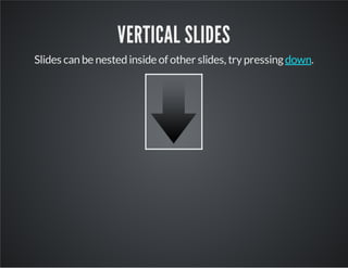 VERTICAL SLIDES
Slides can be nested inside of other slides, trypressing .down
 