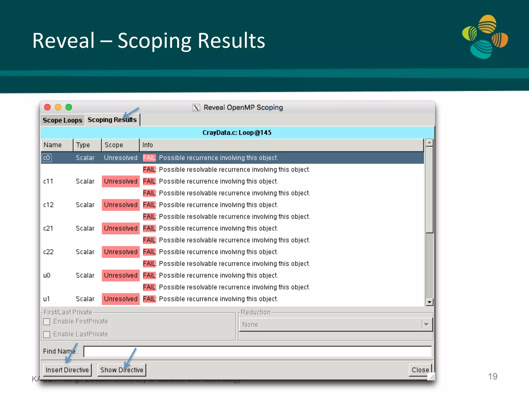 Reveal	–	Scoping	Results KAUST King Abdullah University of Science and Technology 19 
