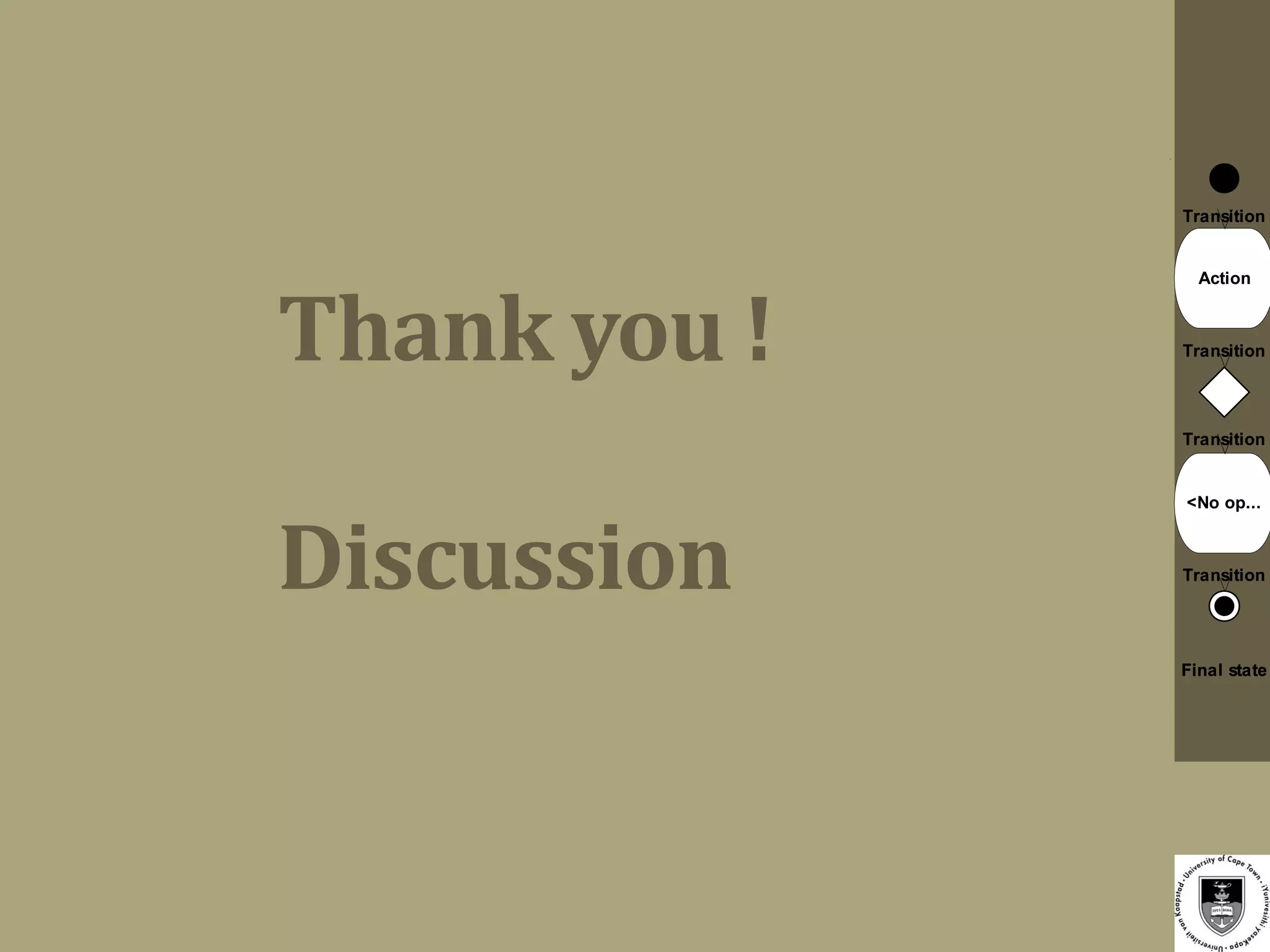 Transition




Thank you !
                Action



              Transition




              Transition


              <No op...



Discussion    Transition




              Final state
 
