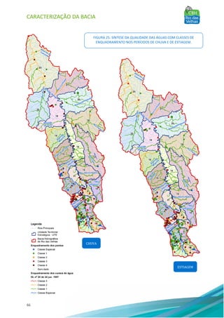 CARACTERIZAÇÃO DA BACIA
66
FIGURA 25: SÍNTESE DA QUALIDADE DAS ÁGUAS COM CLASSES DE
ENQUADRAMENTO NOS PERÍODOS DE CHUVA E DE ESTIAGEM.
CHUVA
ESTIAGEM
 