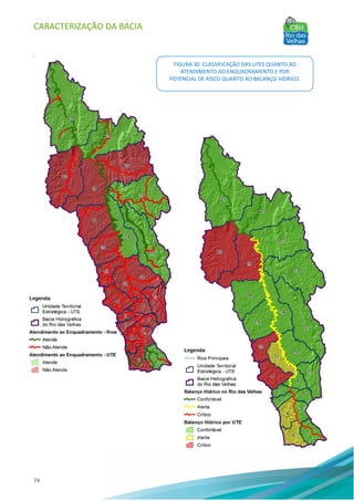 CARACTERIZAÇÃO DA BACIA
74
.
FIGURA 30: CLASSIFICAÇÃO DAS UTES QUANTO AO
ATENDIMENTO AO ENQUADRAMENTO E POR
POTENCIAL DE RISCO QUANTO AO BALANÇO HÍDRICO.
 