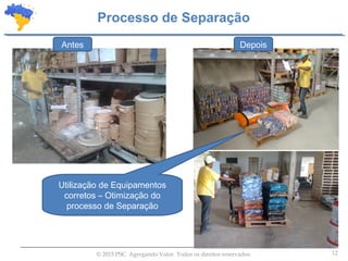 12© 2015 PSC. Agregando Valor. Todos os direitos reservados.
Processo de Separação
Antes Depois
Utilização de Equipamentos
corretos – Otimização do
processo de Separação
 