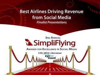 Best Airlines Driving Revenue
      from Social Media
       Finalist Presentations
 